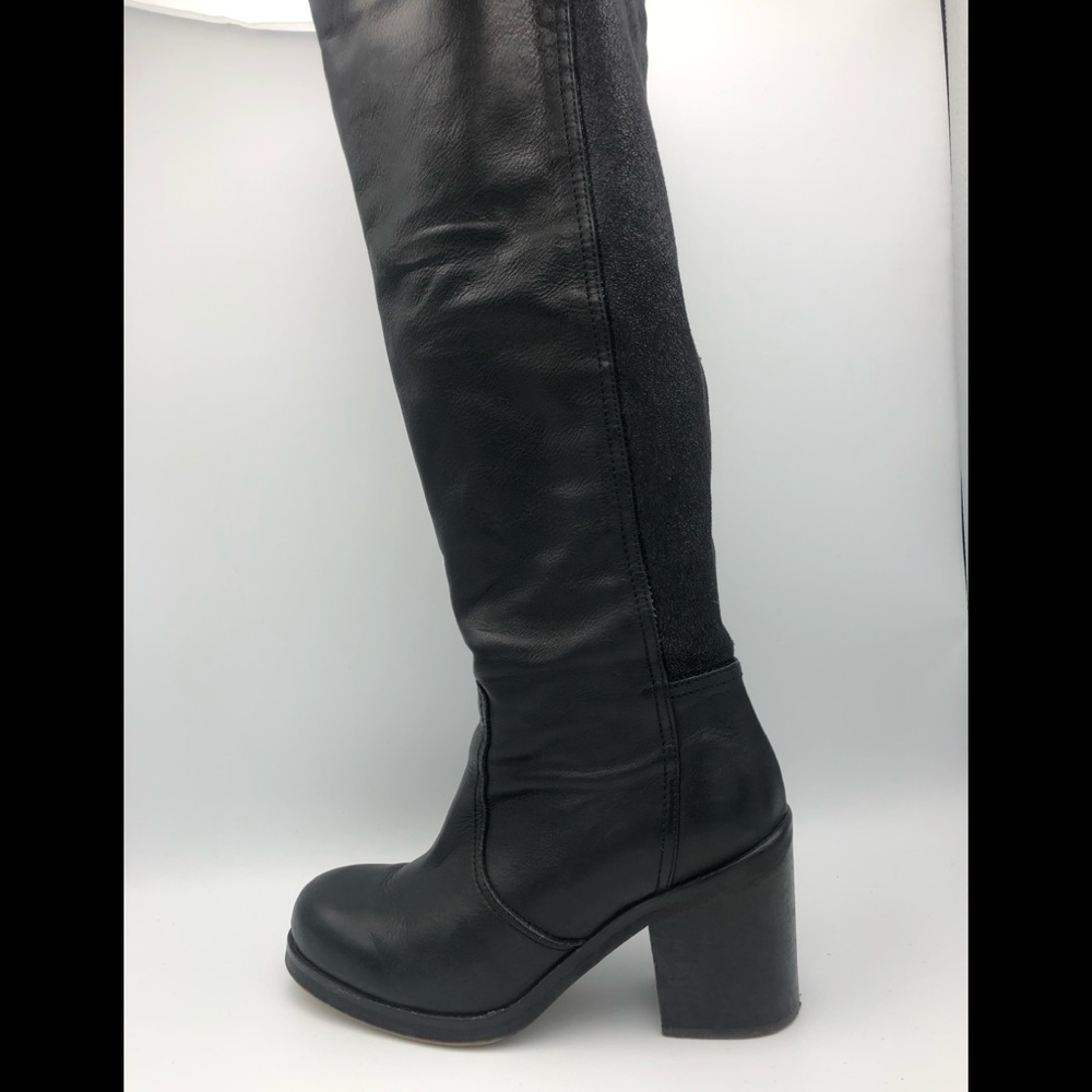 Jeffrey Campbell Leather Boots Knee High Black